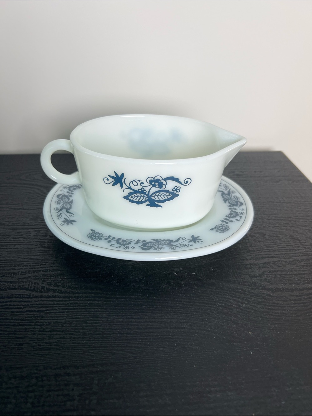 Vintage Pyrex Old Town Blue Milk Glass Gravy Boat and Saucer